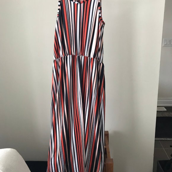 Rebel Sugar Girl's Striped Maxi Dress, sleeveless, Orange, black, white - Picture 4 of 10